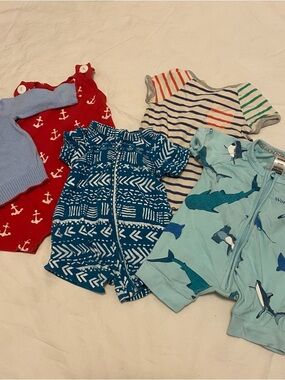 Kids Short Sleeve Shark Zip One-Piece Romper - Blue